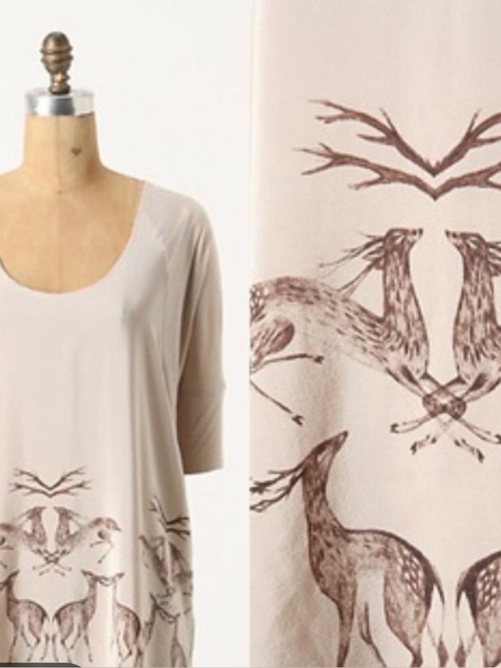 Anthropologie One September Silk Mirrored Deer Tunic Shirt NWT
